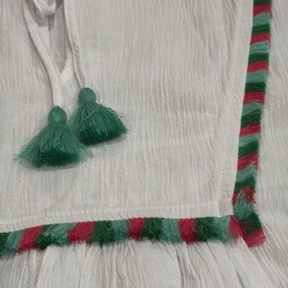J Crew Fringe beach tunic White Top with Multicolor Trim size S - Picture 6 of 12